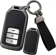 ontto Alloy Leather Remote Key Fob Cover Fit for Honda Accord Civic CR-V Fit HR-V Pilot EX Odyssey Crosstour Ridgeline 2/3/4 buttons Key Shell case keyring Key holder bag keychian accessories