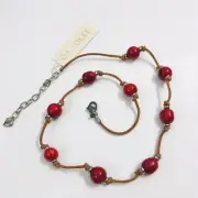 Suede Red Stone Necklace Carolee Boho Chic Leather Choker 19"