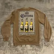 Vintage-Retro Style CERVEZA CORONA Size MEDIUM Brown Logo Pull-Over Sweater #335