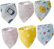 Totority Cotton Triangle Saliva Towel 6pcs Children's Bibs Eating Bib Soft Comfortable Cartoon Pattern