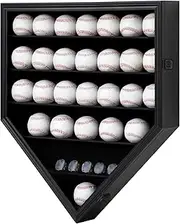 Baseball and Championship Ring Display Case 30 Baseball Holders for Balls Display Baseball Display Wall Cabinet with Uv Protection for Collection Autographed Baseball Championship Ring Black