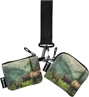 [XYMZR] Mini Zip Around Wristlet keychain Wallet Wild Elk Nature Calf for Women Personalized Pattern Detachable Dual Pouch Wristlet Portable Wallet Phone Coin Purse, Multi-colored, One Size