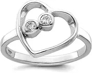 [JewelryWeb] 925 Sterling Silver Rhodium Plated CZ Simulated Diamond Open Love Heart Ring Statement-Ring for Women
