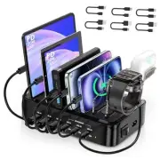 Phone Charging Station for Multiple Devices - 90W 6 Port Charging Station Balck