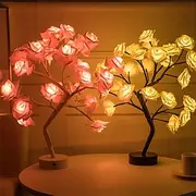 LED Rose Flower Table Lamp Valentine Tree Fairy Lights 24LED Rose Flower Tree Lights Valentine's Day USB Table Lamp Fairy Maple Leaf Night Light Home Party Chr