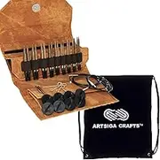 Umber 3.5-Inch (9cm) Interchangeable Circular Knitting Needle Set Birchwood US Sizes 3, 4, 5, 6, 7, 8, 9, 10, & 10.5 includes Umber Denim Case Bundled with 1 Artsiga Crafts Project Bag