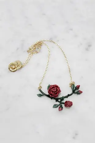 Flower Rose Necklace, Handmade Enamel Jewellery.