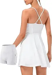 [Amxiway] Womens Tennis Dress with Shorts Underneath Built in Bra Sleeveless Athletic Golf Workout Active Dresses with Pockets