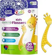 GuruNanda Dental Floss Picks for Kids, Extra-Long Giraffe-Shaped Picks with Fluoride, Anti-Slip & Shred-Resistant Design & Eco-Friendly Handle & Berry Flavor, Ideal for Ages 3+, 90 Count (Pack of 1)