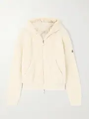 [Moncler] Moncler - Hooded Fleece And Ribbed Wool Jacket - Cream - x large x large Cream