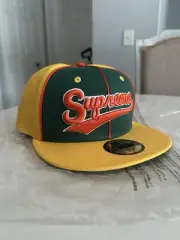Size 7 1/4 Supreme SS25 Piping Script Logo New Era Cap Hat Yellow Green NEW