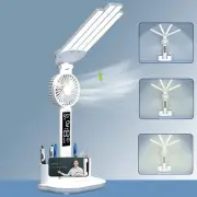 Dimmable Reading Light LED Table Desk Lamp with Clock Date Fan USB Rechargeable