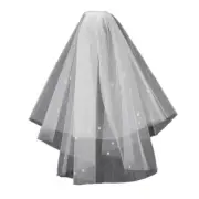 Wedding Veil with Comb 2-Tier Bridal Short Tulle Resin Flower Decor Cut