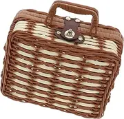 Totority Woven Picnic Basket with Handle Vintage Rattan Storage Case for Home Decor Laundry Sundries Organizer Lightweight Durable Suitcase Box for Outdoor Use