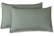 Vintage Washed Microfibre Standard Pillowcases - Set of 2 Luxurious Standard Pillow Covers - Khaki Green