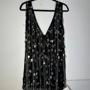 Top Shop Mini Dress with Mirror Discs MSRP $210 Sz 8 Black and Silver Coloration