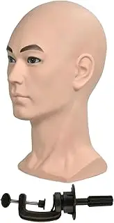 TENOL Male Mannequin Heads with Table Clamp Display Stand Durable Head Model Training Head for Wigs Making,Hat and Glasses Display