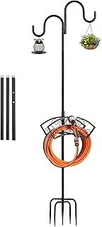 Garden Hose Holder, Upgraded Water Hose Holder, 2-in-1 Heavy Duty Hose Stand, 88Inch Freestanding Hose Hanger, Detachable Garden Hose Storage Rack with Adjustable Shepherds Hooks, Bird Feeder Pole