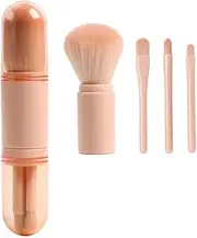 4 in 1 Mini Retractable Makeup Brush Set - Pink Cute Travel Brushes for Eyeshadow, Foundation, Blending, and Powder