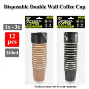 1x /2x /3x 12pce Disposable Coffee Cups Bulk Double Wall Take Away 240ml