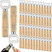 50 Pcs Wood Wine Bottle Opener Stainless Steel Bottle Opener Wood Handheld Heavy Duty Bartender Bottle Openers Cider Bottle Opener Engraved Gift Set F