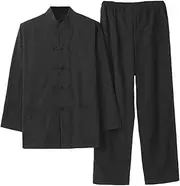 [Comebachome] Kung Fu Pants and Top Set, 1 Set Chinese Traditional Tai Chi Uniform, Long Sleeved Martial Arts Clothing, Cotton Kung Fu Uniform for Men (XL)