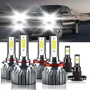 TXBILMOO Compatible For GMC Sierra 2007-2013 9005 H11 High&Low Beam 5202 Fog Light Bulbs, 32000LM 300% Brightness 6500K White with Cooling Fan, Plug and Play, IP68 Pack of 6