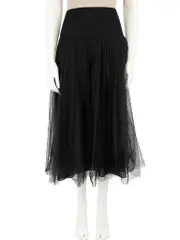 Black Tulle Pleated Midi Skirt