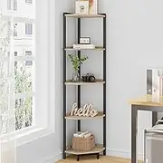 Hzuaneri Corner Shelf Stand, Corner Bookshelf, Storage Standing Shelf Unit with Metal Frame, Plant Stand, Corner Bookcase for Living Room, Home Office, Bedroom, 5-Tier Greige CS05905B