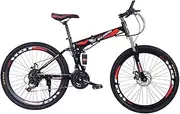 Mountain Folding Bike, 26" Full Suspension Double Disc Brake Bicycle 24 Speed High Carbon Steel Frame Double Shock Absorption Male and Female Students Off Road Bicycle,Black