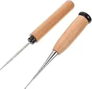 Homoyoyo Leather Craft Tools 2pcs Wood Handle Scratch Awl Portable Punching Tools for Diy Hand Stitching