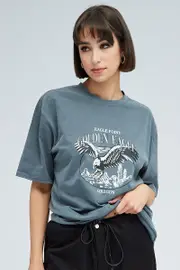Grey Graphic Tee Short Sleeve Crew Neck Print - Size XXS, Women's Graphic Tee