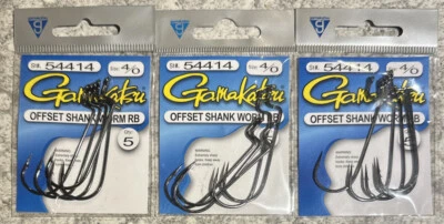 3 Packs Gamakatsu Offset Shank Worm RB Hook 4/0 54414