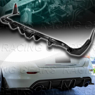 CARBON FIBER REAR BUMPER LIP DIFFUSER + LED SMOKE LIGHT FOR 14-17 INFINITI Q50