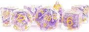 Metallic Dice Games Resin Polyhedral Dice Set, 16 mm, Pearl Purple with Gold Numbers