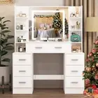 Large Vanity Dressing Table LED Light Mirror 8 Shelves & 7 Drawers Modern White