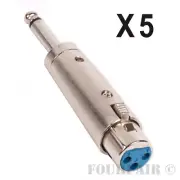 5 Pack - 3-Pin XLR Female to 1/4" 6.35mm Mono Male Plug Audio Cable Mic Adapter