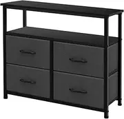 AZL1 Life Concept Dresser with Shelves-Storage Chest for Bedroom, Living Room, Hallway, Closet Organizer with Sturdy Steel Frame, Wooden, Removable Fabric, 4-Drawers with Shelf, Dark Grey