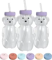 Honey Bear Straw Cup for Babies 3 pack; 8oz straw bear cup with improved safety lid design; honeybear baby cup straw; honey bear cup and honey bear bottle. Straw learning therapy cup(Unicorn- PURPLE)