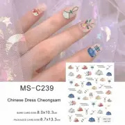 Qipao Dress Cheongsam Nail Stickers Women Dress Qipao Mandarin Gown Asian Fans