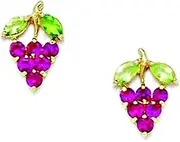 [JewelryWeb] 14k Yellow Gold Red CZ Simulated Diamond Grapes Screw Back Earrings 11x8mm Stud Earring for Women