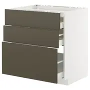METOD / MAXIMERA base cab f hob/3 fronts/3 drawers, white/Havstorp brown-beige, 80x60x80 cm