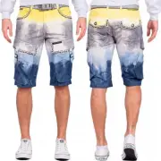 Cipo & Baxx Men's Shorts Yellow-Blue Stonewashed Cargo Strass 5-Pocket Regular