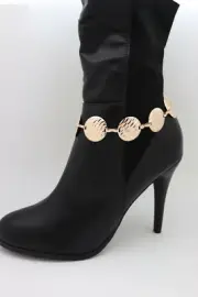 Women Gold Metal Chain Boot Bracelet Shoe Anklet Exclusive Style Circle Charms