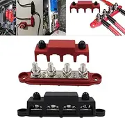 12V-48V DC Bus Bar Power Distribution Block 5/16" (M8) 4 Studs Heavy Duty Busbar Stud Terminal Junction Block with Cover and Ring Terminals 250 Amp for Cars RVs Ships Yachts (Red+Black)