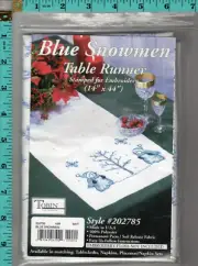 "Blue Snowmen" Tobin Home Crafts Stamped Table Runner 4 Embroidery 202785 NEW!