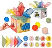 Taf Toys Sensory Baby Tissue Box Toy, Object Permanence Box, Imaginary Play for Infants & Toddlers, Montessori Square Sensory Toys, Pull Scarves, Play Balls & Cards Educational Preschool Learning