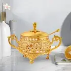 Sugar Bowl with Lid Spoon Spice Jars Storage Seasoning Pot Gold Storage Jar for