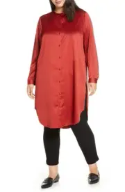 Eileen Fisher Women's Satin Button-Front Tunic Top - Size 2X