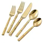 Flatware Set Gold Silverware Set with Bamboo Pattern Mirror Polished 20 Piece...